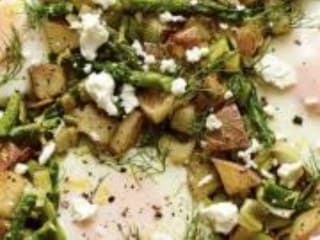 Asparagus-Potato Hash with Goat Cheese and Eggs